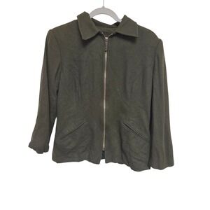 Hillard‎ & Hanson Women's Size 10 Wool Blend Olive Green Blazer Jacket